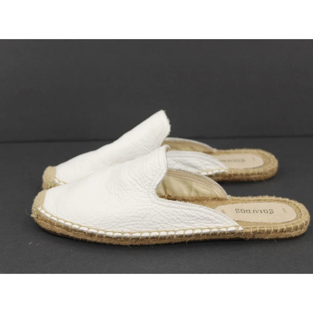 Soludos Pebbled Leather Espadrille Mules Size 8.5 White